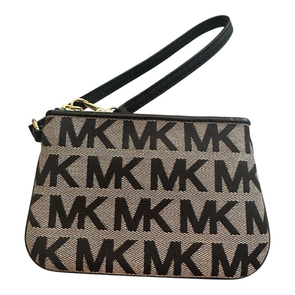 EUC Michael Kors Black and Tan Logo Wristlet - Picture 1 of 3